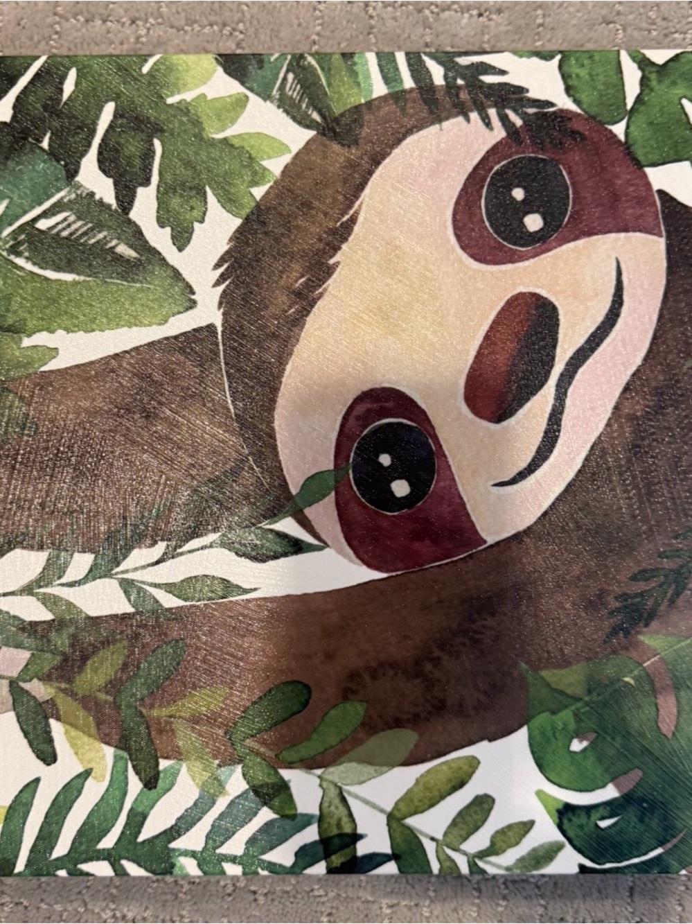Hobby Lobby Green & Brown Sloth Canvas Art 12x12”